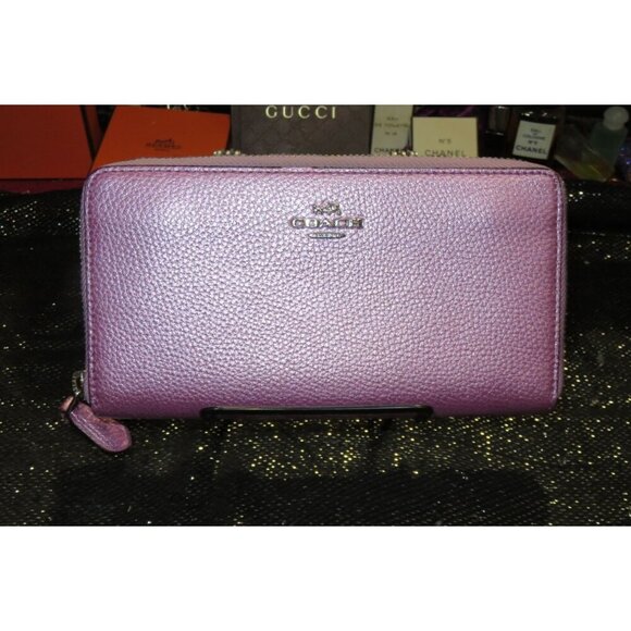 Coach Metallic Pink Leather Zip Around Accordion Continental Long Wallet